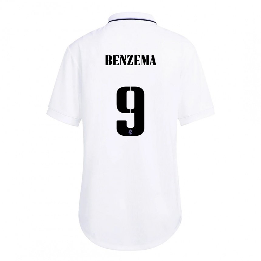 Niño Camiseta Karim Benzema #9 Blanco Púrpura 1ª Equipación 2022/23 La Camisa