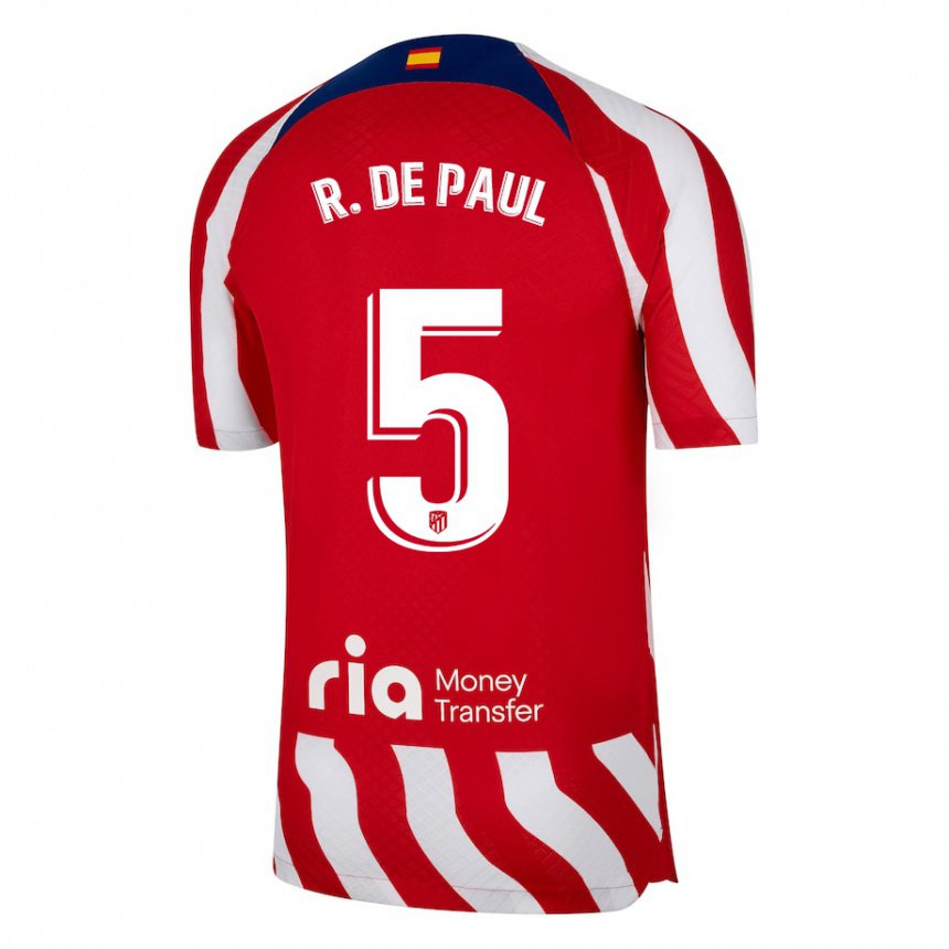 Niño Camiseta Rodrigo De Paul #5 Rojo Blanco Azul 1ª Equipación 2022/23 La Camisa