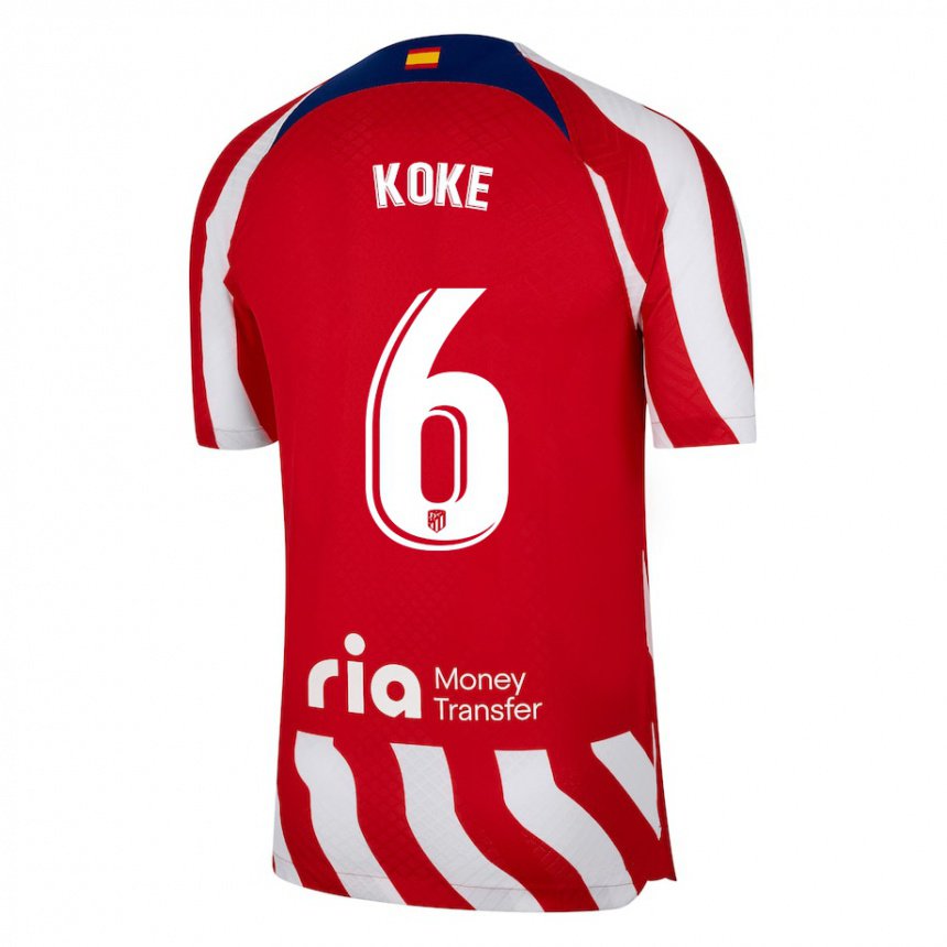 Niño Camiseta Koke #6 Rojo Blanco Azul 1ª Equipación 2022/23 La Camisa