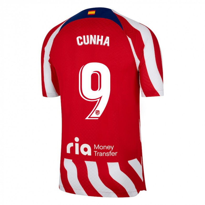 Niño Camiseta Matheus Cunha #9 Rojo Blanco Azul 1ª Equipación 2022/23 La Camisa