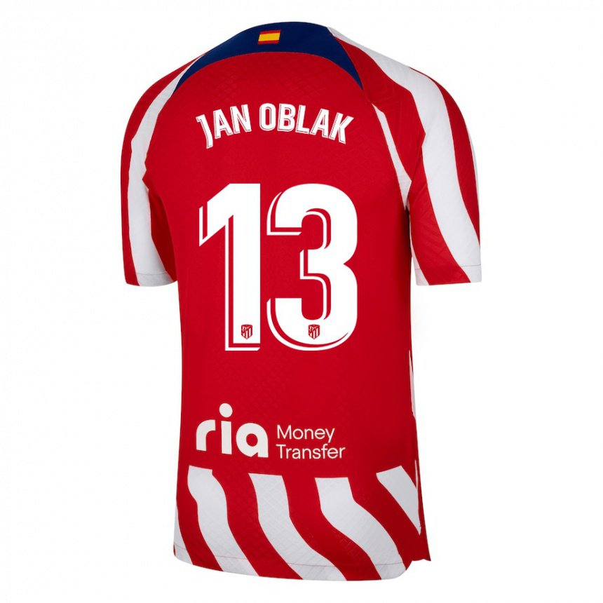 Niño Camiseta Jan Oblak #13 Rojo Blanco Azul 1ª Equipación 2022/23 La Camisa