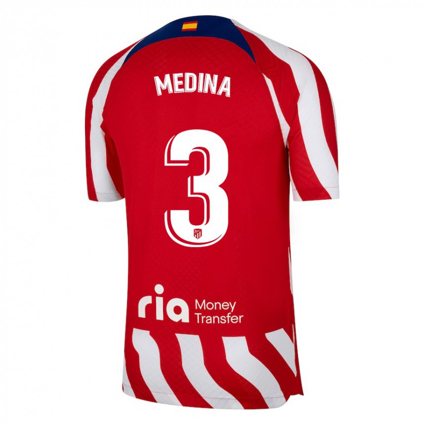 Niño Camiseta Andrea Medina #3 Rojo Blanco Azul 1ª Equipación 2022/23 La Camisa