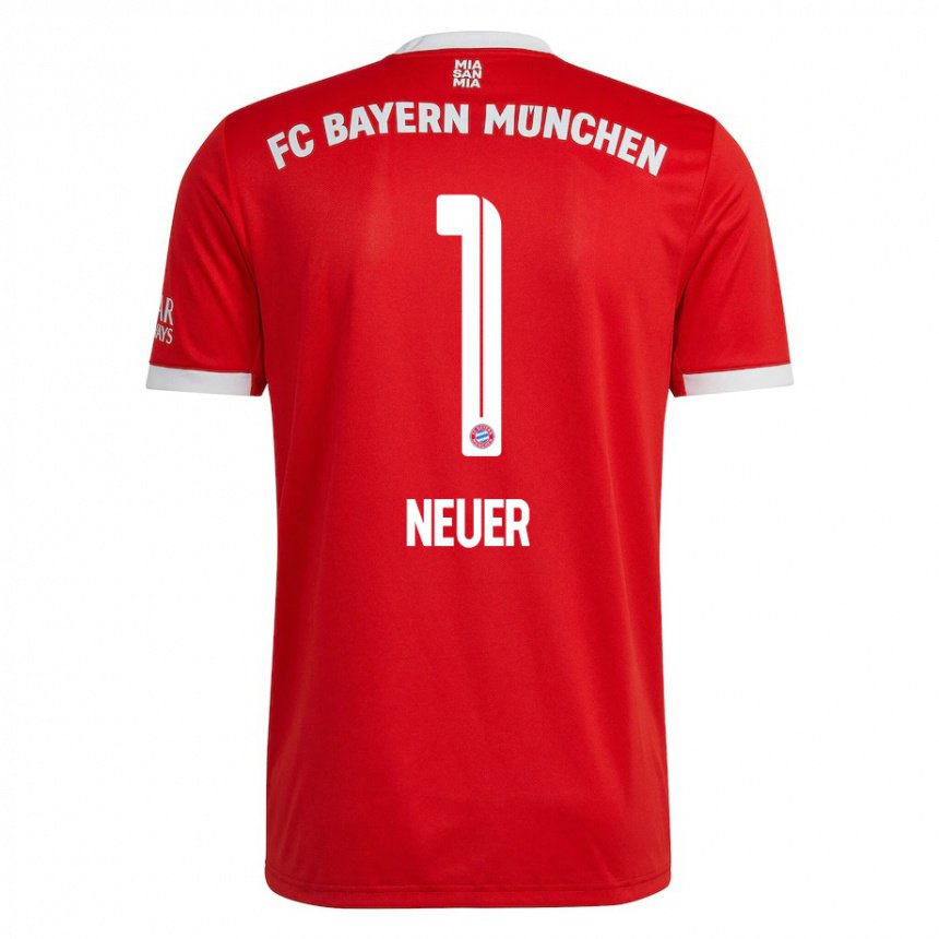 Niño Camiseta Manuel Neuer #1 Neon Rojo Blanco 1ª Equipación 2022/23 La Camisa