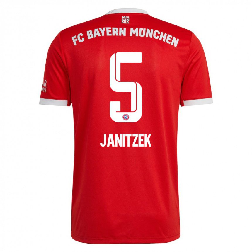 Niño Camiseta Justin Janitzek #5 Neon Rojo Blanco 1ª Equipación 2022/23 La Camisa