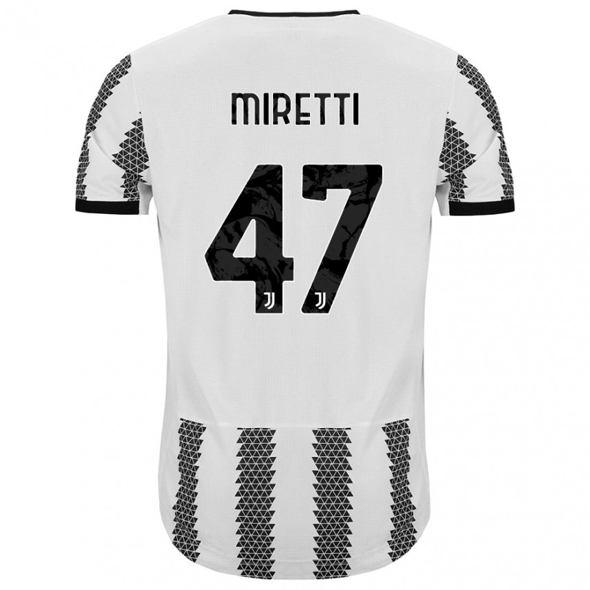 Niño Camiseta Fabio Miretti #47 Blanco Negro 1ª Equipación 2022/23 La Camisa