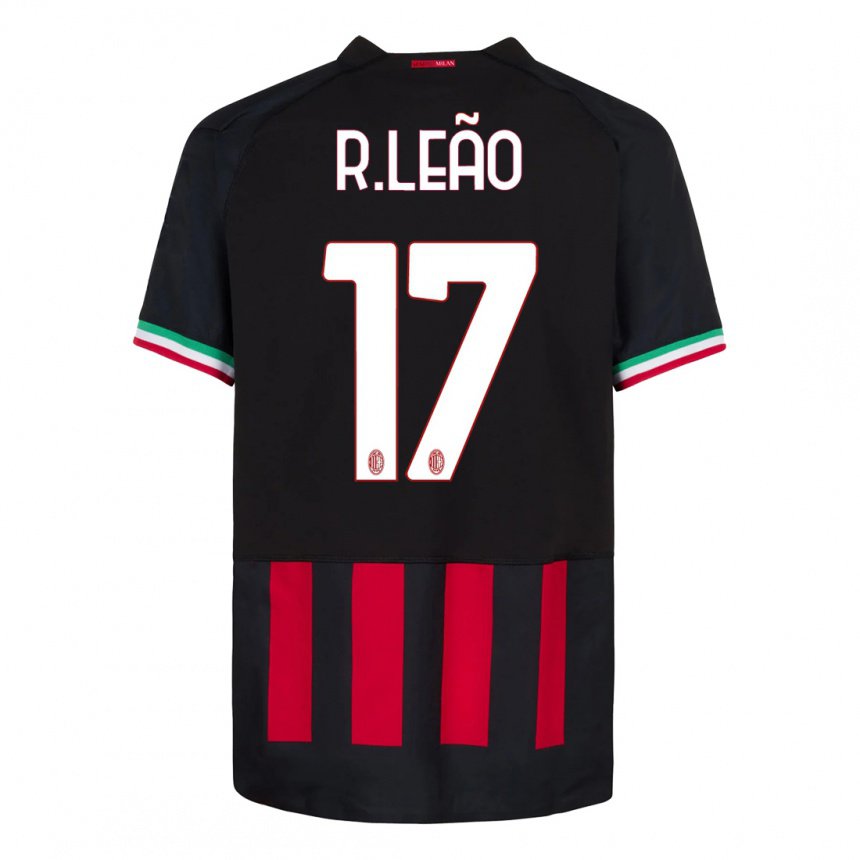 Niño Camiseta Rafael Leao #17 Negro Rojo 1ª Equipación 2022/23 La Camisa