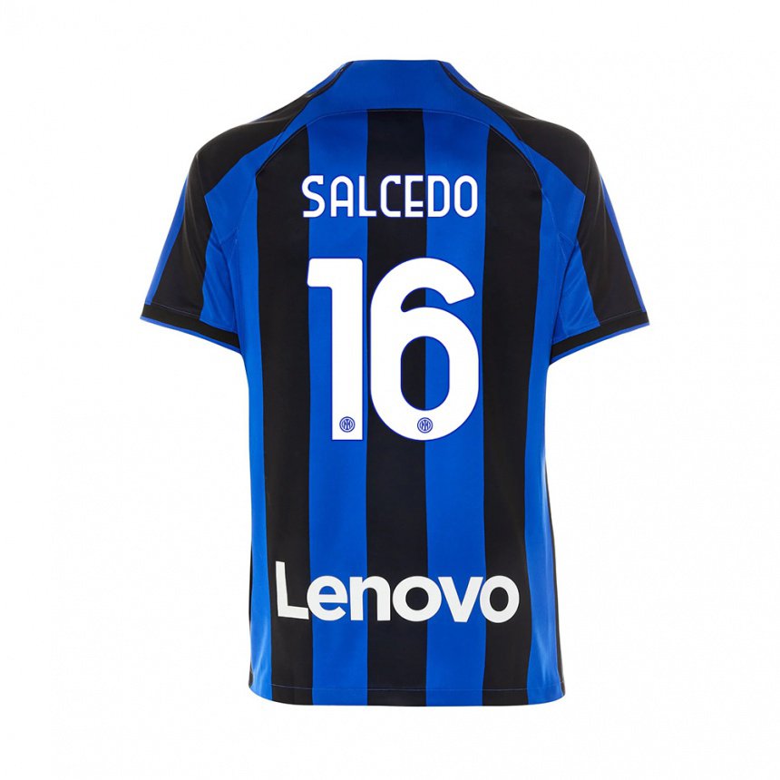 Niño Camiseta Eddie Salcedo #16 Azul Real Negro 1ª Equipación 2022/23 La Camisa