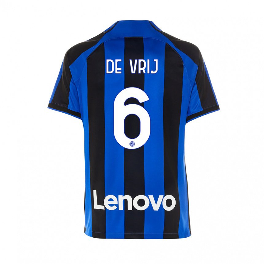 Niño Camiseta Stefan De Vrij #6 Azul Real Negro 1ª Equipación 2022/23 La Camisa