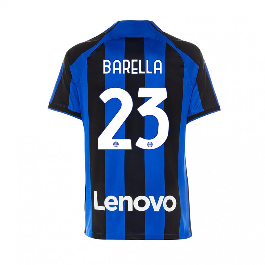 Niño Camiseta Nicolo Barella #23 Azul Real Negro 1ª Equipación 2022/23 La Camisa