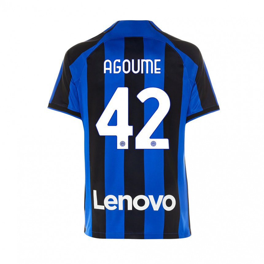 Niño Camiseta Lucien Agoume #42 Azul Real Negro 1ª Equipación 2022/23 La Camisa
