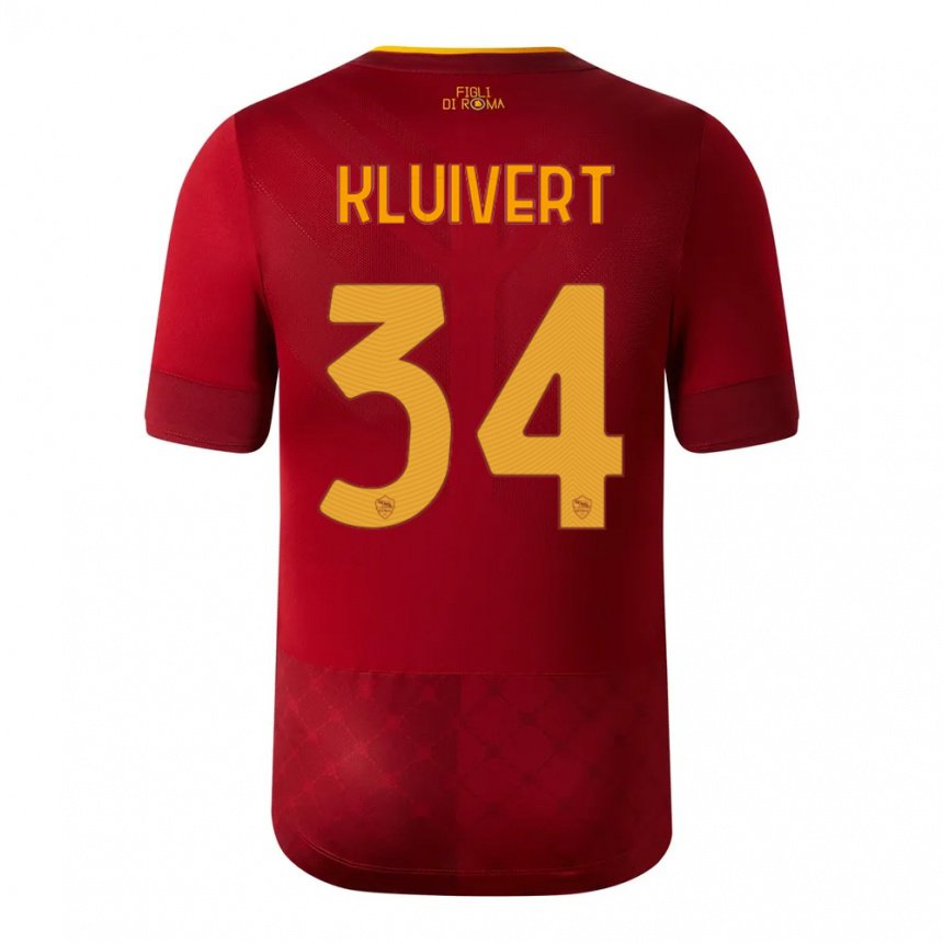 Niño Camiseta Justin Kluivert #34 Marrón Rojo 1ª Equipación 2022/23 La Camisa