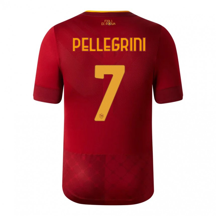 Niño Camiseta Lorenzo Pellegrini #7 Marrón Rojo 1ª Equipación 2022/23 La Camisa