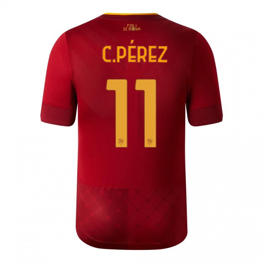 Niño Camiseta Carles Perez #11 Marrón Rojo 1ª Equipación 2022/23 La Camisa