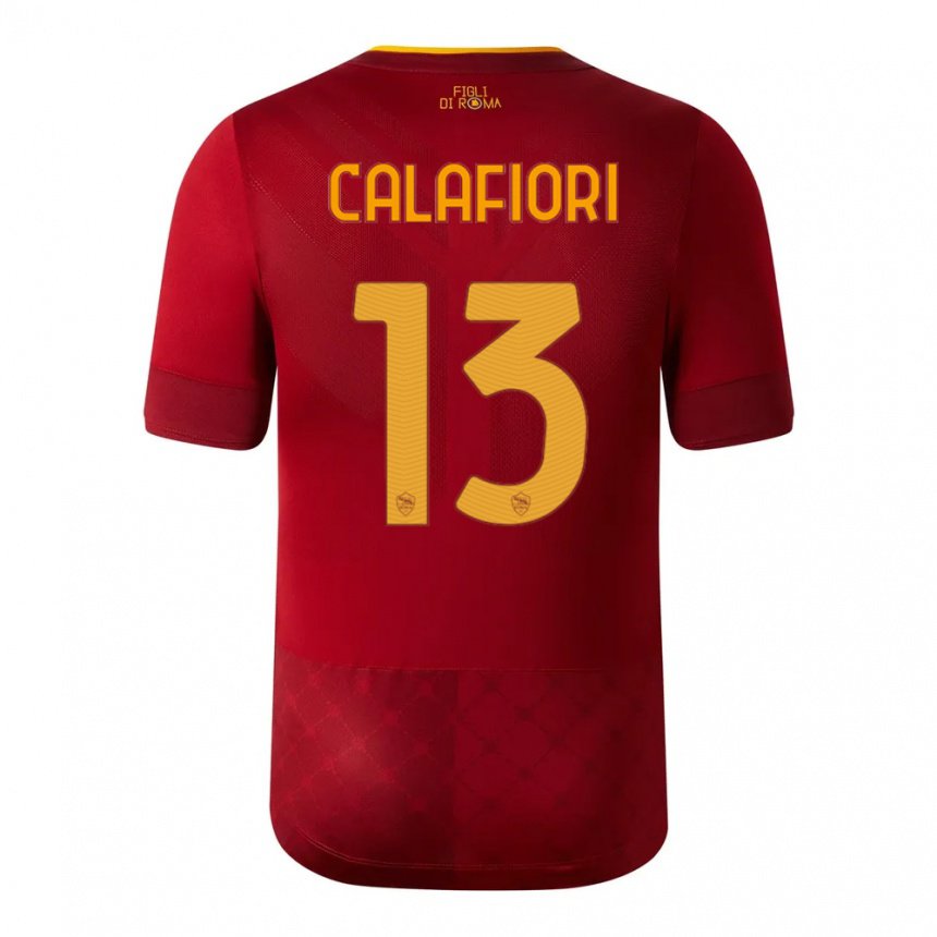 Niño Camiseta Riccardo Calafiori #13 Marrón Rojo 1ª Equipación 2022/23 La Camisa