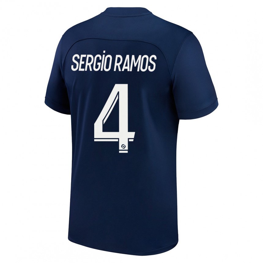 Niño Camiseta Sergio Ramos #4 Azul Oscuro Rojo 1ª Equipación 2022/23 La Camisa