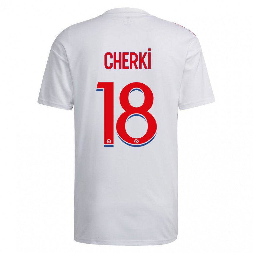 Niño Camiseta Rayan Cherki #18 Blanco Azul Rojo 1ª Equipación 2022/23 La Camisa