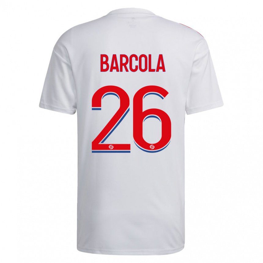 Niño Camiseta Bradley Barcola #26 Blanco Azul Rojo 1ª Equipación 2022/23 La Camisa