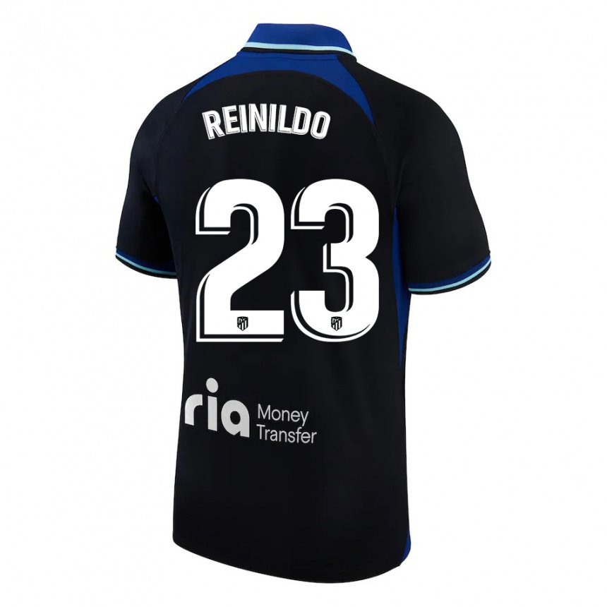 Niño Camiseta Reinildo Mandava #23 Negro Blanco Azul 2ª Equipación 2022/23 La Camisa
