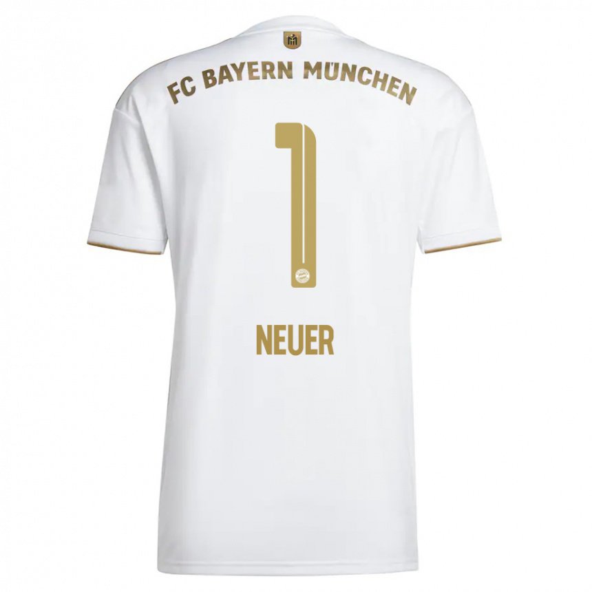 Niño Camiseta Manuel Neuer #1 Oro Blanco 2ª Equipación 2022/23 La Camisa