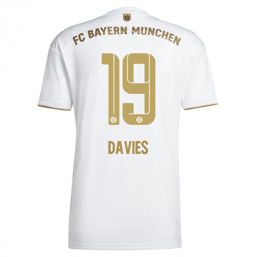 Niño Camiseta Alphonso Davies #19 Oro Blanco 2ª Equipación 2022/23 La Camisa