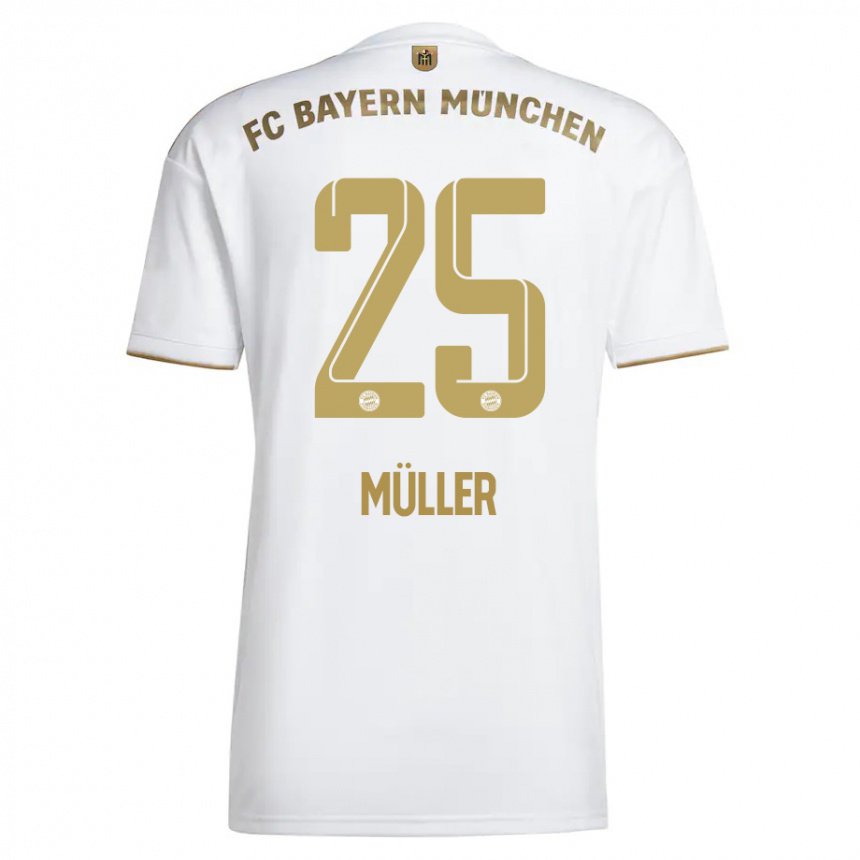 Niño Camiseta Thomas Muller #25 Oro Blanco 2ª Equipación 2022/23 La Camisa