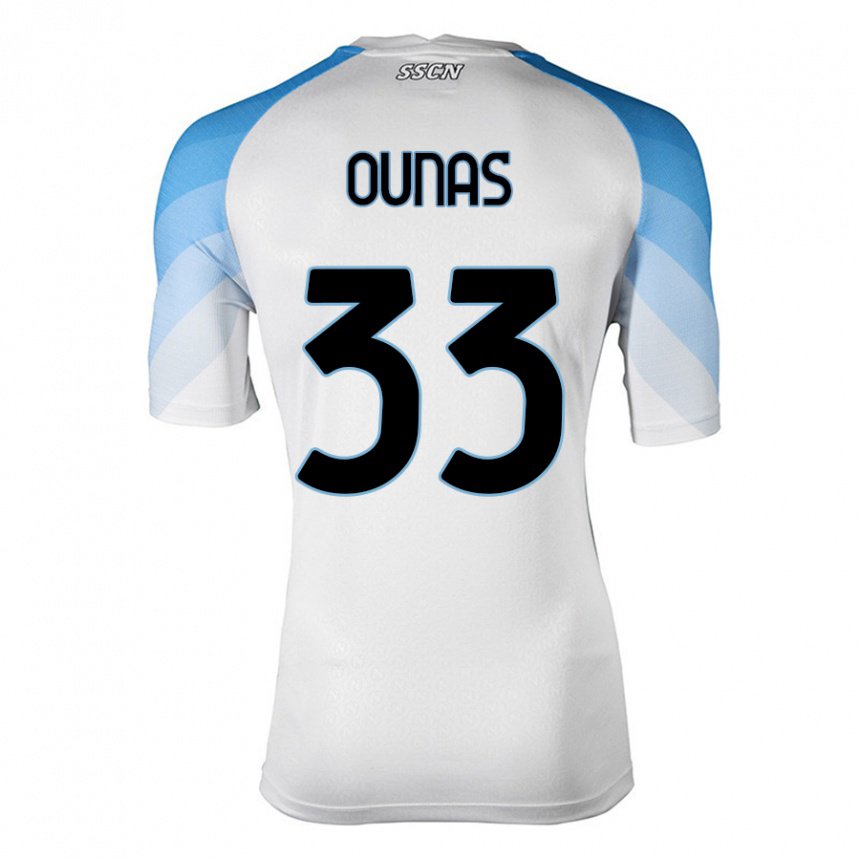 Niño Camiseta Adam Ounas #33 Blanco Cielo Azul 2ª Equipación 2022/23 La Camisa