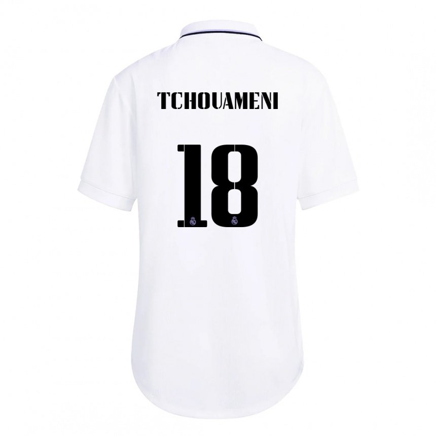 Hombre Camiseta Aurelien Tchouameni #18 Blanco Púrpura 1ª Equipación 2022/23 La Camisa