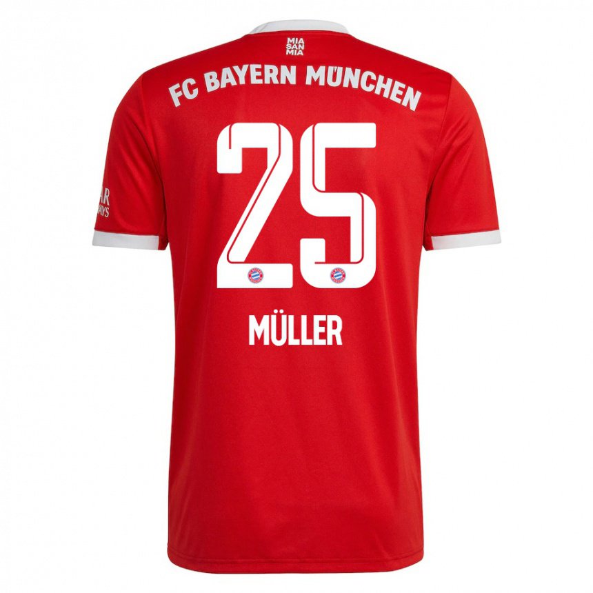 Hombre Camiseta Thomas Muller #25 Neon Rojo Blanco 1ª Equipación 2022/23 La Camisa