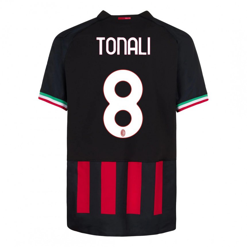 Hombre Camiseta Sandro Tonali #8 Negro Rojo 1ª Equipación 2022/23 La Camisa