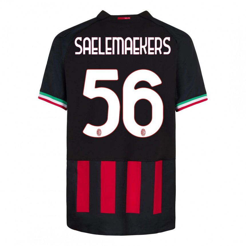 Hombre Camiseta Alexis Saelemaekers #56 Negro Rojo 1ª Equipación 2022/23 La Camisa