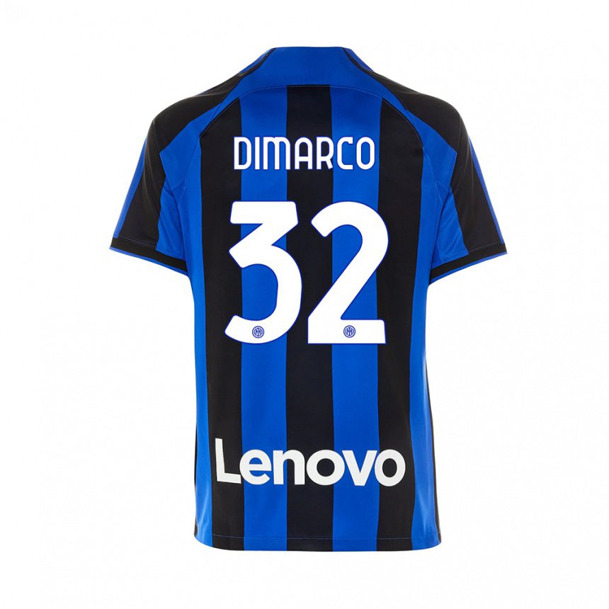 Hombre Camiseta Federico Dimarco #32 Azul Real Negro 1ª Equipación 2022/23 La Camisa