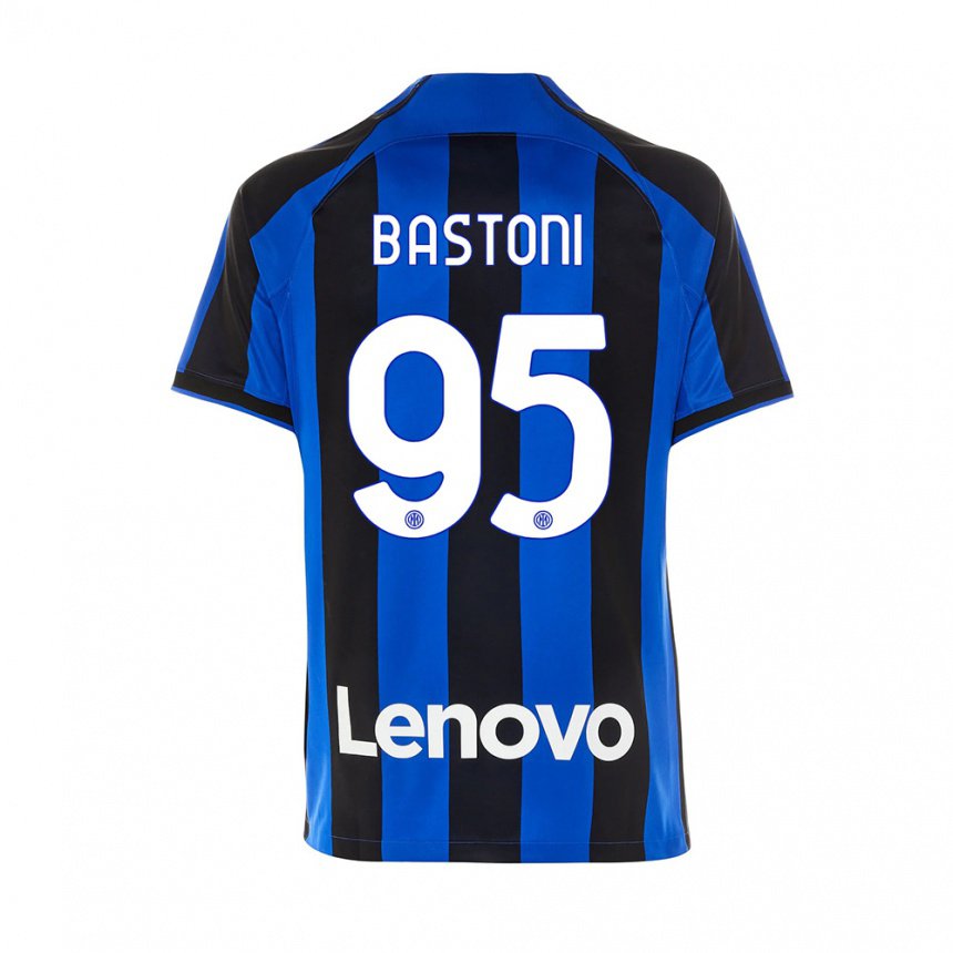 Hombre Camiseta Alessandro Bastoni #95 Azul Real Negro 1ª Equipación 2022/23 La Camisa