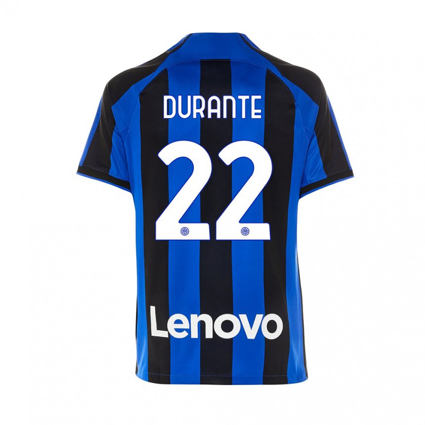 Hombre Camiseta Francesca Durante #22 Azul Real Negro 1ª Equipación 2022/23 La Camisa
