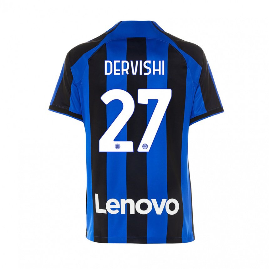 Hombre Camiseta Kristian Dervishi #27 Azul Real Negro 1ª Equipación 2022/23 La Camisa