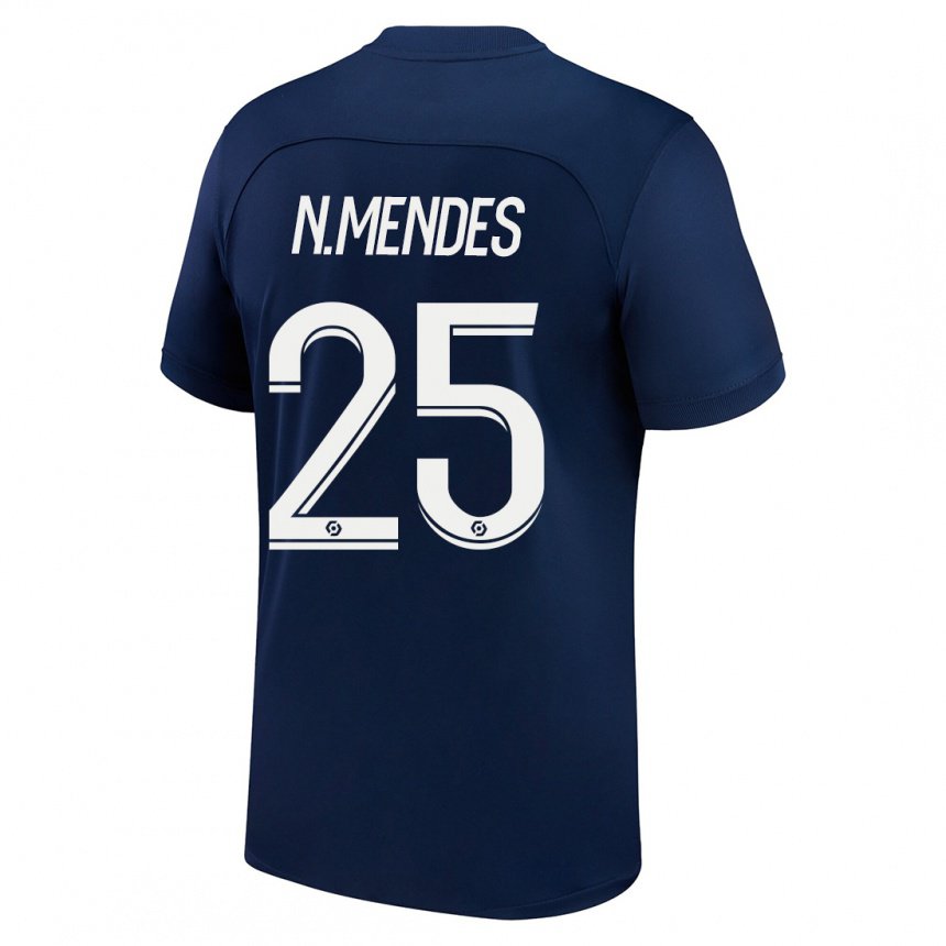 Hombre Camiseta Nuno Mendes #25 Azul Oscuro Rojo 1ª Equipación 2022/23 La Camisa