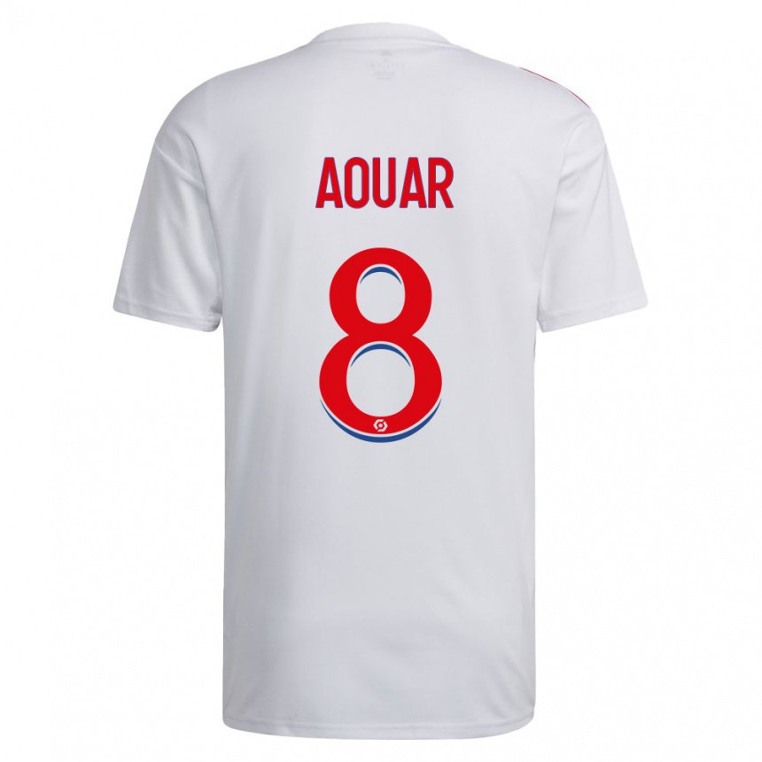 Hombre Camiseta Houssem Aouar #8 Blanco Azul Rojo 1ª Equipación 2022/23 La Camisa