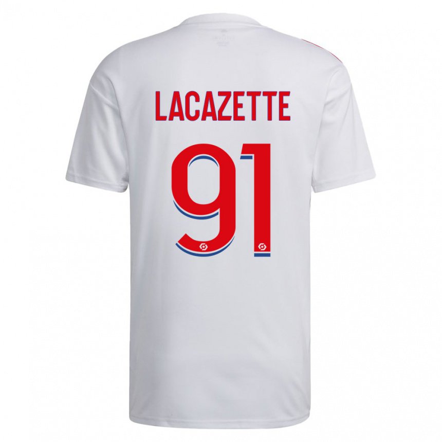 Hombre Camiseta Alexandre Lacazette #91 Blanco Azul Rojo 1ª Equipación 2022/23 La Camisa
