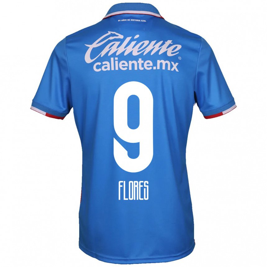 Hombre Camiseta Daniela Flores #9 Azure Azul 1ª Equipación 2022/23 La Camisa