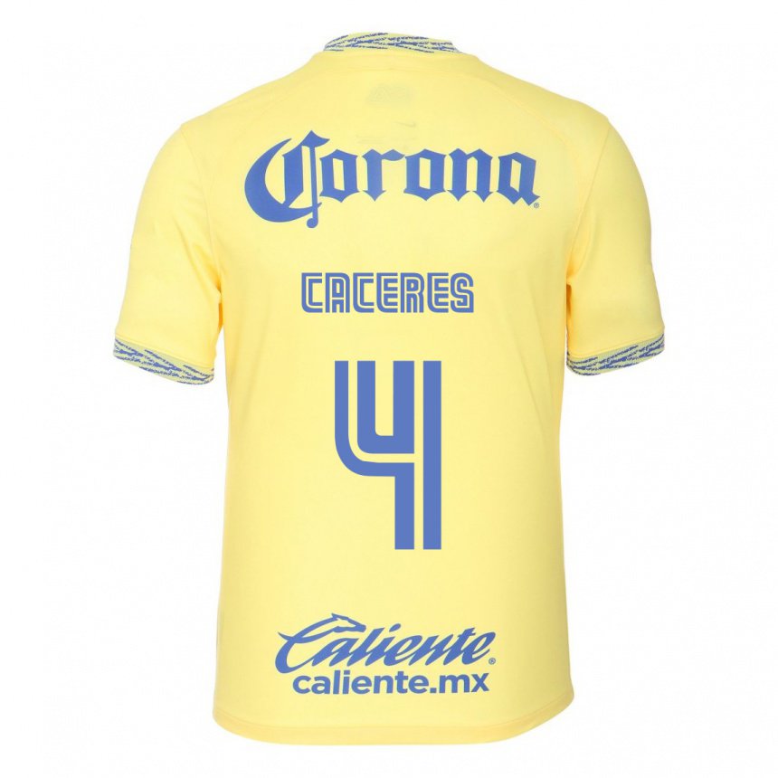 Hombre Camiseta Sebastian Caceres #4 Limon Amarillo 1ª Equipación 2022/23 La Camisa