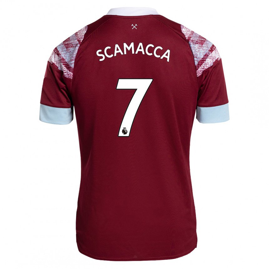 Hombre Camiseta Gianluca Scamacca #7 Burdeos 1ª Equipación 2022/23 La Camisa