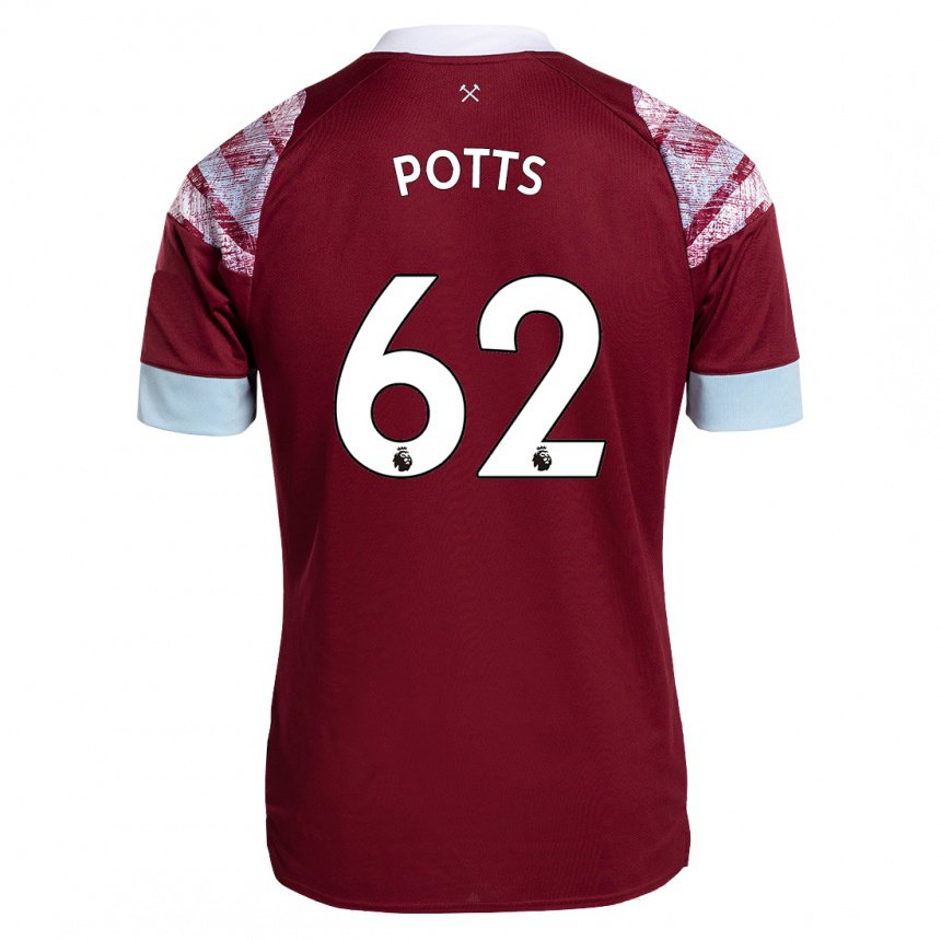 Hombre Camiseta Freddie Potts #62 Burdeos 1ª Equipación 2022/23 La Camisa