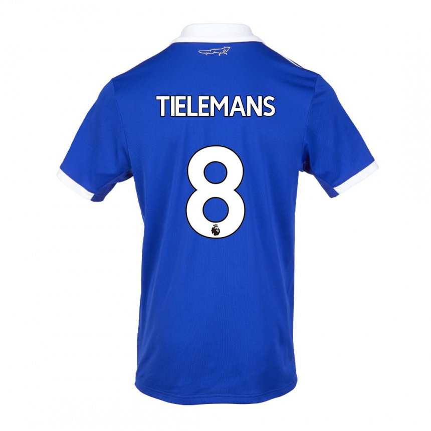 Hombre Camiseta Youri Tielemans #8 Azul Blanco 1ª Equipación 2022/23 La Camisa