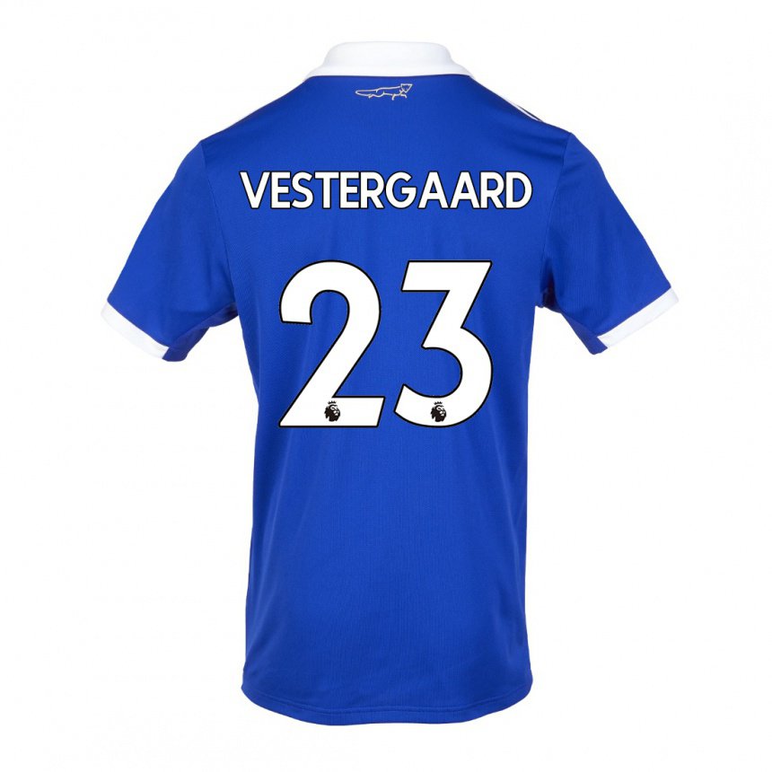 Hombre Camiseta Jannik Vestergaard #23 Azul Blanco 1ª Equipación 2022/23 La Camisa