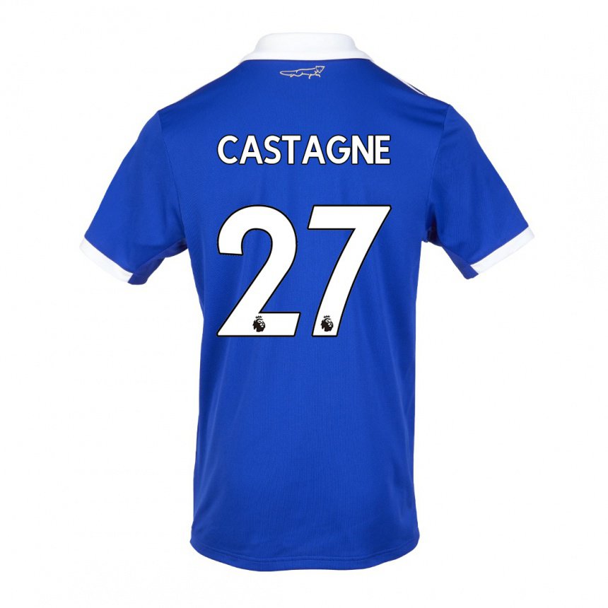 Hombre Camiseta Timothy Castagne #27 Azul Blanco 1ª Equipación 2022/23 La Camisa