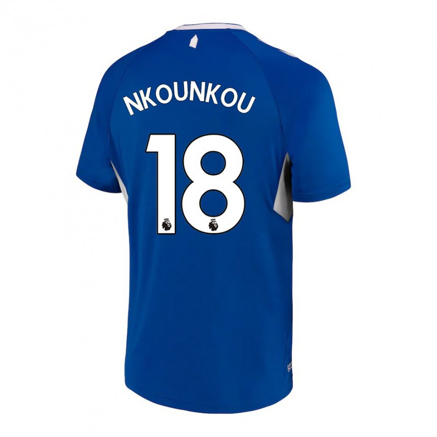 Hombre Camiseta Niels Nkounkou #18 Azul Oscuro Blanco 1ª Equipación 2022/23 La Camisa