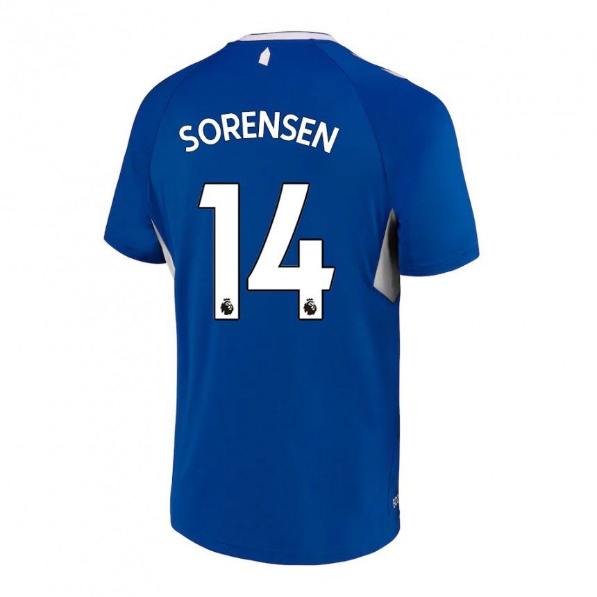 Hombre Camiseta Nicoline Sorensen #14 Azul Oscuro Blanco 1ª Equipación 2022/23 La Camisa