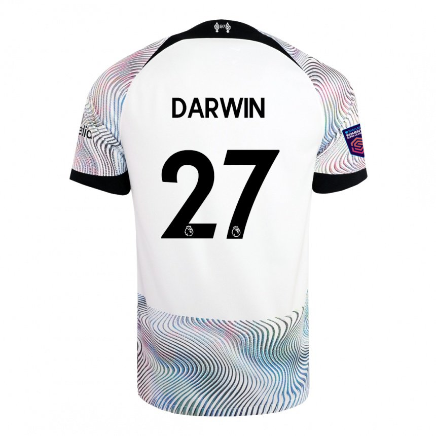 Hombre Camiseta Darwin Nunez #27 Blanco Colorido 2ª Equipación 2022/23 La Camisa
