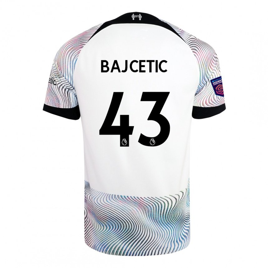 Hombre Camiseta Stefan Bajcetic #43 Blanco Colorido 2ª Equipación 2022/23 La Camisa