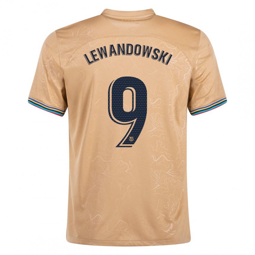 Hombre Camiseta Robert Lewandowski #9 Oro 2ª Equipación 2022/23 La Camisa