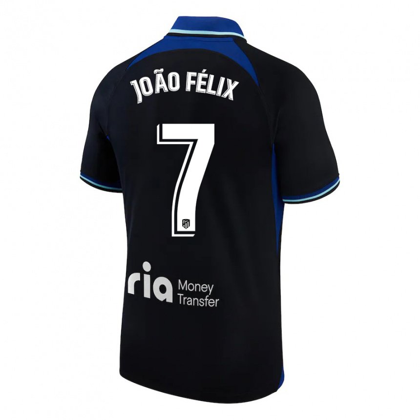 Hombre Camiseta Joao Felix #7 Negro Blanco Azul 2ª Equipación 2022/23 La Camisa